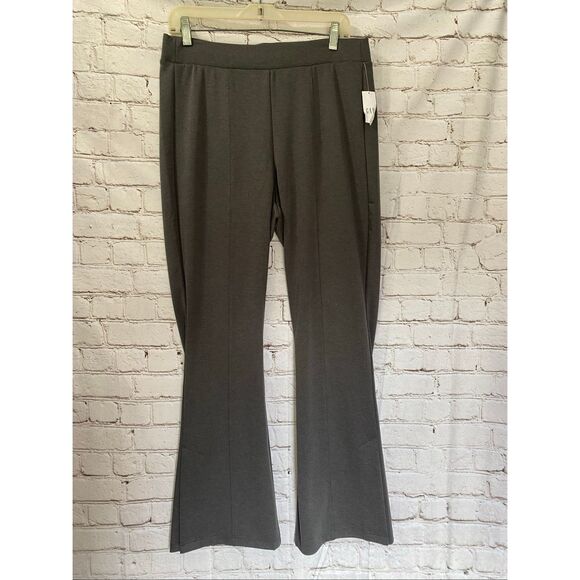 Gap Mid Rise Flare Ponte Pants Charcoal Heather Gray Split Hem Stretch Womens L - Picture 1 of 12